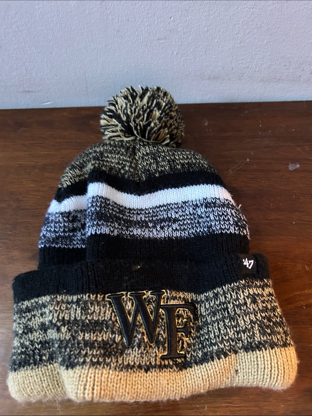 47 Brand Wake Forest Knit Pom Beanie in Black, Gold & White